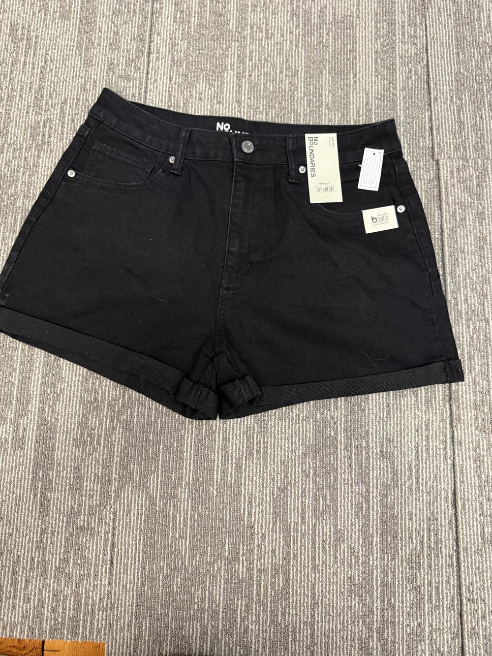 No Boundaries Denim Shorts Womens 12 Black High Rise 3" Inseam Cotton Blend New